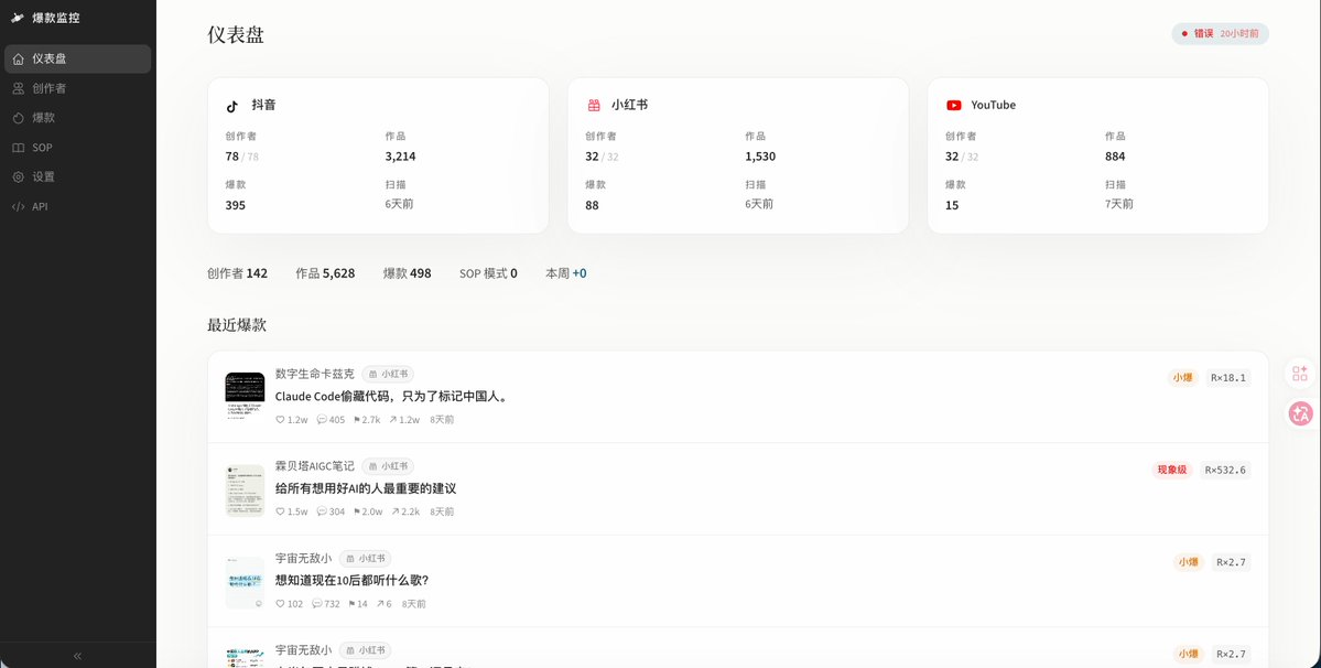 从零搭建自媒体爆款监控系统：多平台数据采集、评分引擎与 AI 分析管线实战
