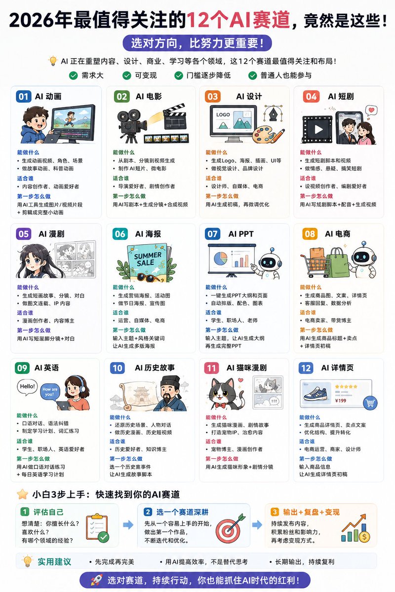 2026年最值得关注的12个AI赛道——选对方向，持续产出作品