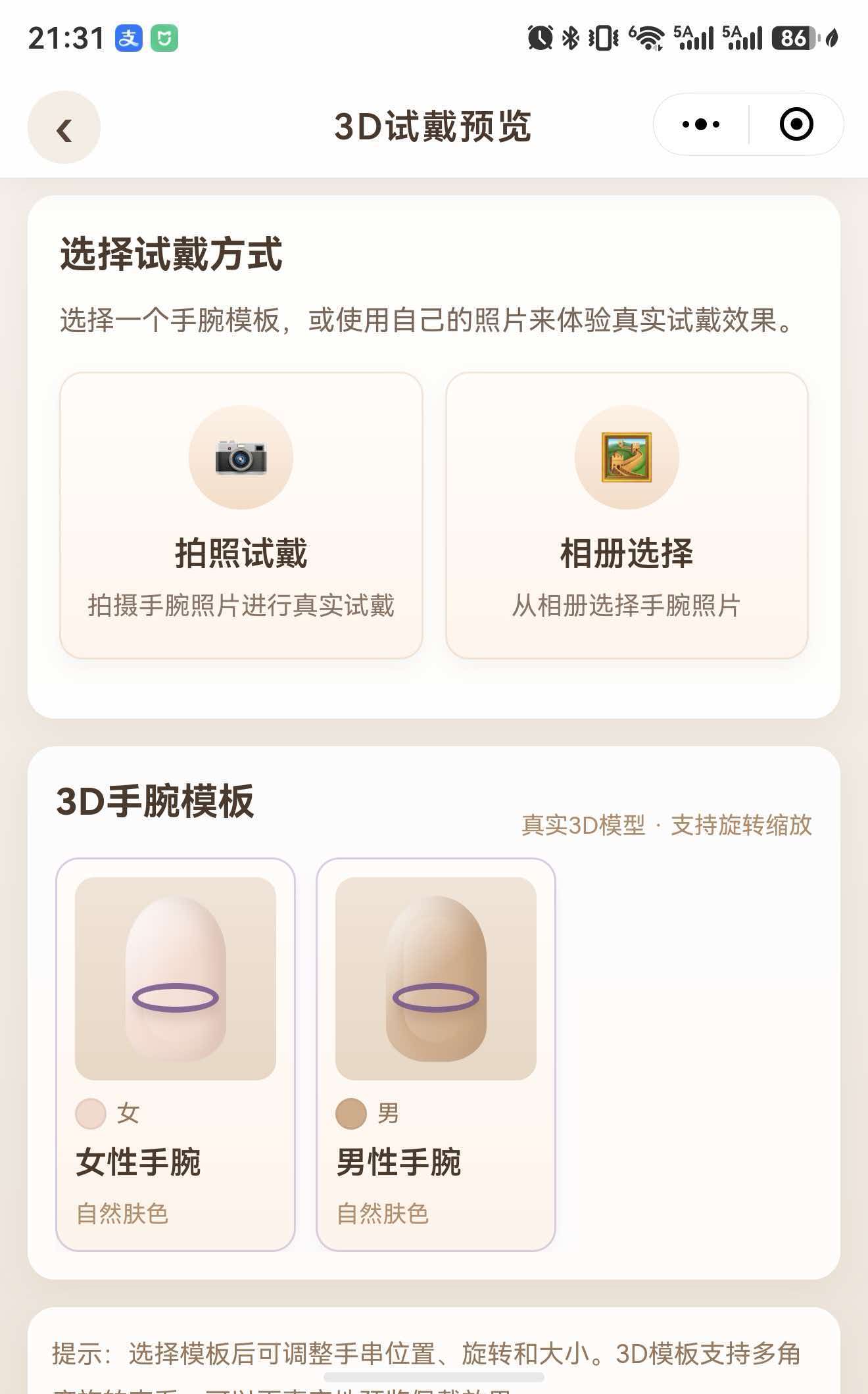 3D 手腕试戴预览