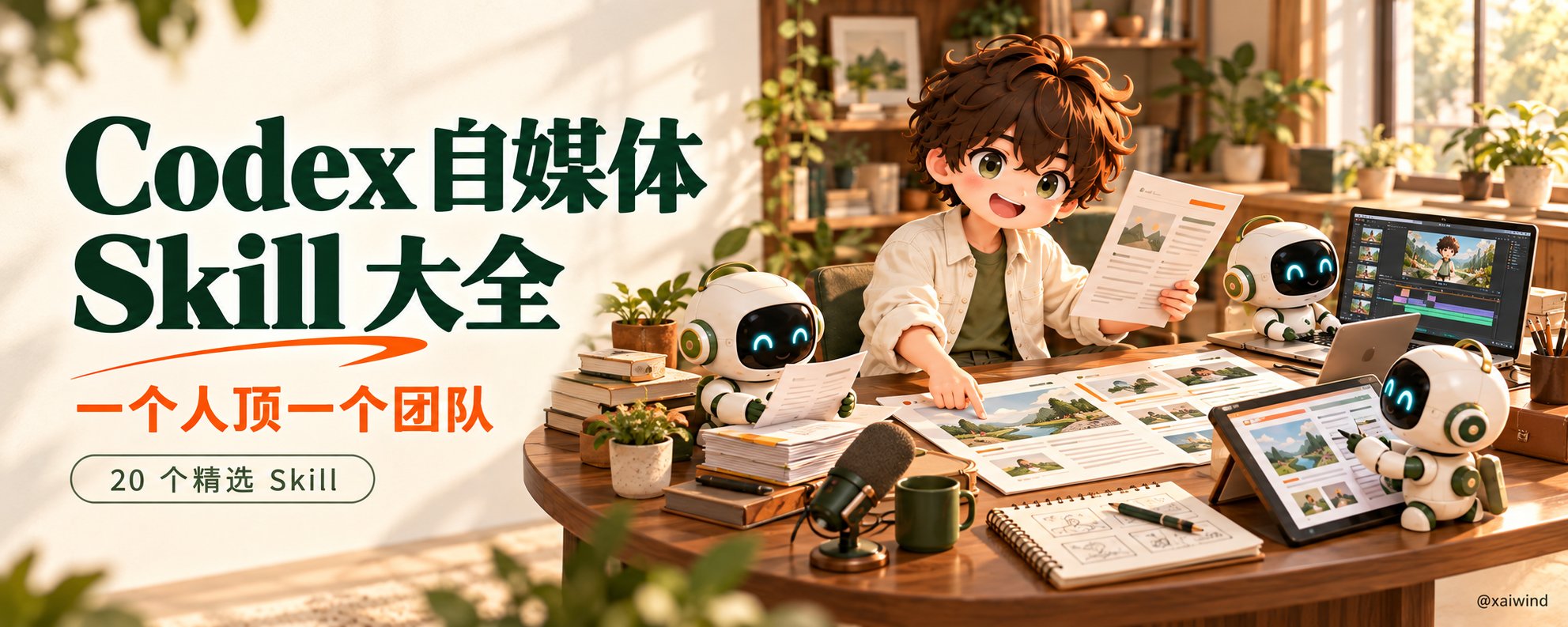 Codex 自媒体运营 Skill 大全：20 个装完，一个人顶一个团队